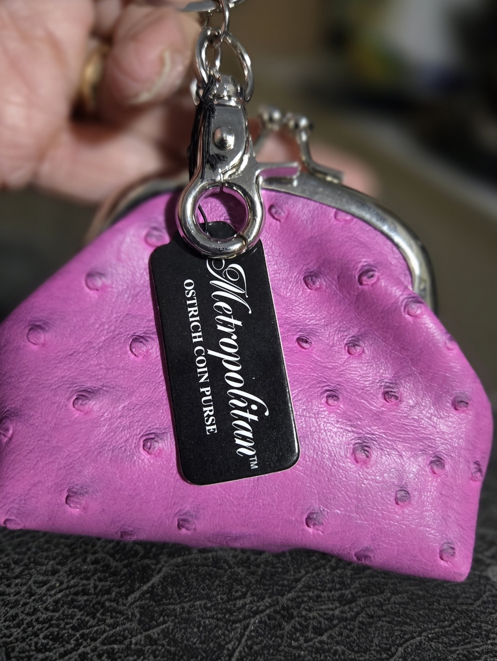 Metropolitan Ostrich Coin Purse in Pink Or Lavender, 4"×3"×1.5"
